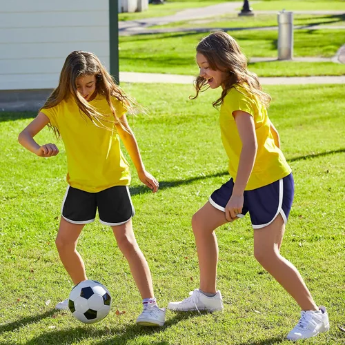 Vista 6 de Resinta Paquete de 4 pantalones cortos de correr para niñas, pantalones cortos deportivos de verano para niños, de secado rápido, pantalones cortos