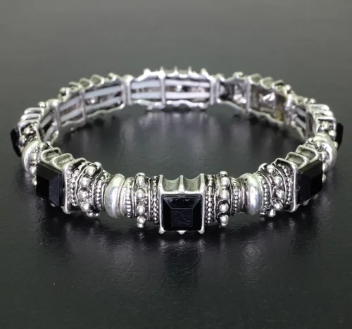 Vista 3 de Falari Pulsera elástica de plata antigua de cristal acrílico vintage