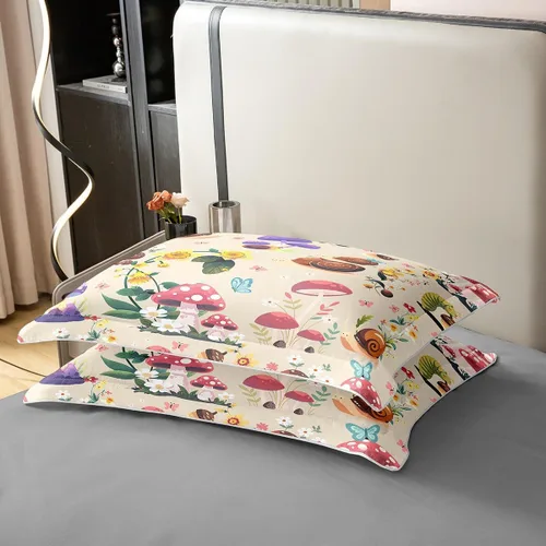 Vista 6 de jejeloiu Cute Mushroom Decor Duvet Cover 100% Cotton for Kids Boys Girls Twin Size Botanical Plants Bedding Set Cartoon Mushrooms Comforter Cover