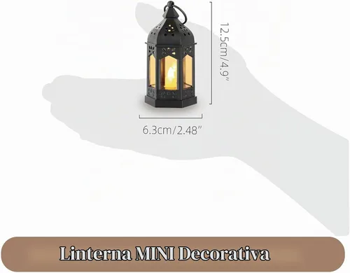 Vista 2 de Mini faroles negros con velas LED, juego de 6 para centros