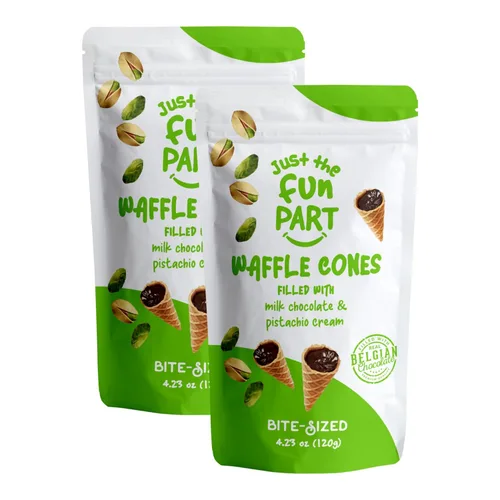 Vista 5 de Just The Fun Part Mini conos de gofre crujiente de tamaño bocado Rellenos con chocolate belga premium Excelentes para bocadillos, postres