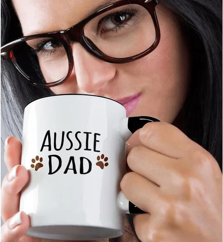 Vista 2 de 3dRose Taza Aussie Dog Dad de 11 onzas, color negro
