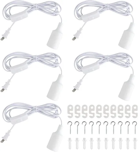 Vista 8 de Kit de luces colgantes enchufables, luces colgantes retro con cable enchufable, lámpara colgante industrial E26 E27, cable de 9.8 pies