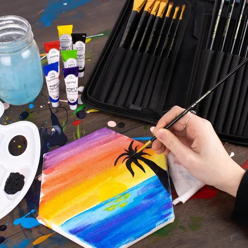 Vista 6 de WA Portman - Juego de 15 pinceles profesionales para pintura, herramientas multiusos para acrílico, acuarela, gouache y pintura al óleo, kit