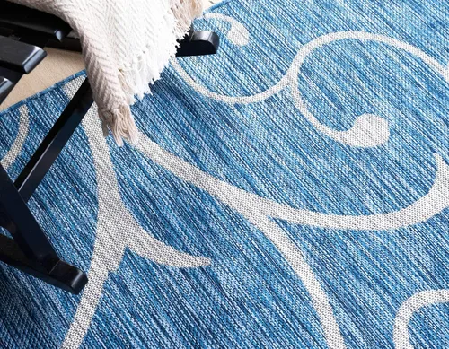 Vista 5 de Unique Loom Outdoor Botanical Collection - Alfombra rizada, 4 pies 1 pulgada x 6 pies 1 pulgada, rectangular, azul/marfil