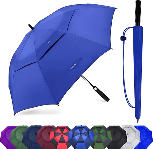 Vista 14 de Paraguas de golf extragrande de 62, 68 y 72 pulgadas, con doble dosel ventilado, resistente al viento, impermeable, de apertura automática