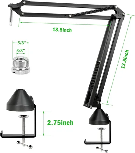 Vista 6 de Para Shure SM7B Boom Arm - Soporte de micrófono con 2 cubiertas de micrófono para reducir los ruidos del viento, gestión de cables y filtro pop