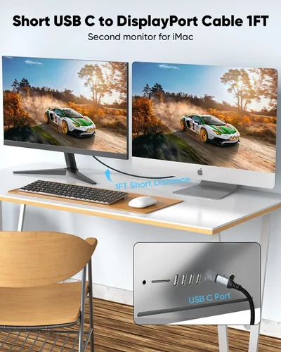 Vista 4 de Cable USB C a DisplayPort 1.4 de 1 pie, 8K a 60 Hz, cable corto USBC a DisplayPort 1.4 4K a 240 Hz compatible con Thunderbolt 5/4/3, MacBook