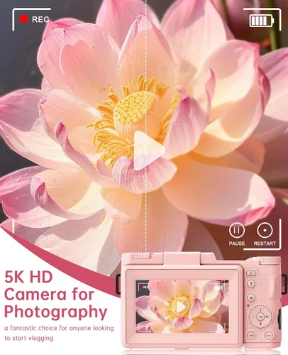 Vista 2 de Cámara Digital 4K de FLATIC para Fotografía, (Zoom Digital-Rosa)