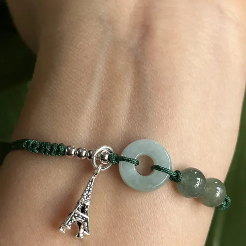 Vista 5 de Pulsera de jade natural hecha a mano, pulsera de cuerda roja de la buena suerte, pulseras de la Cabalá, ajustable