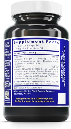 Vista 2 de Soporte suprarrenal cuántico - Soporte suprarrenal y energético de estado cuántico - Cuenta con Rhodiola, Cordyceps, raíz de Eleuthero y más - 60