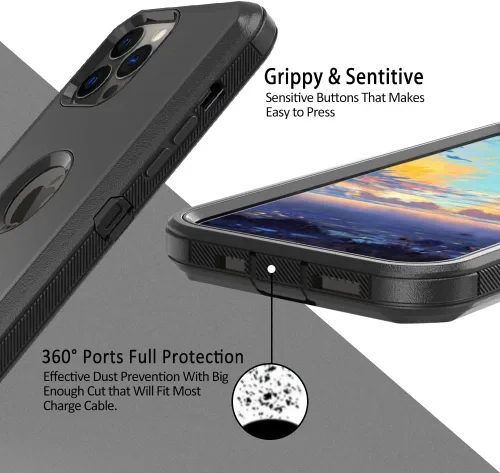 Vista 5 de Funda de teléfono para iPhone 13 Pro Max, resistente, resistente a prueba de golpes, funda protectora con clip para cinturón para Apple iPhone 13