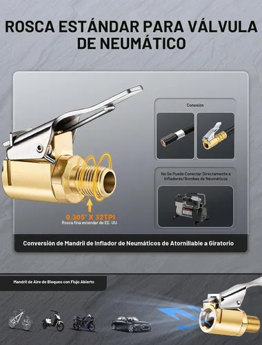 Vista 2 de Portabrocas de aire de bloqueo de latón para neumáticos, adaptador de manguera de inflador de neumáticos para conexión de giro convertido a bloqueo