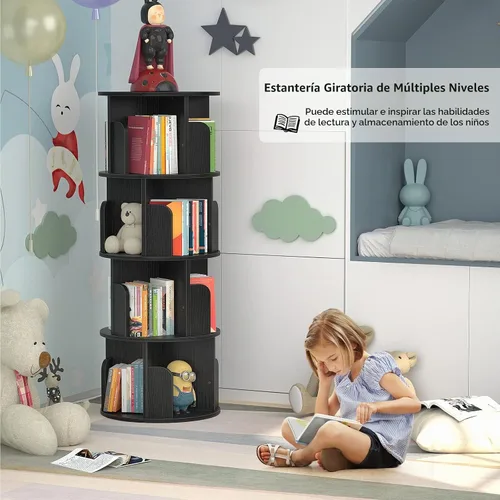 Vista 6 de Aheaplus - Estantería giratoria de madera de 4 niveles, color negro