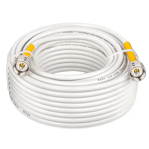 Vista 14 de MOOKEERF RG8x Cable de puente 1m, paquete de 2 cables coaxiales CB de 50 Ohm, cable de antena de baja pérdida UHF PL259 macho a macho, blanco marino