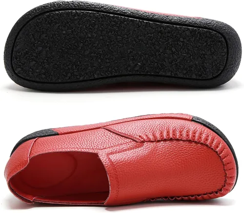 Vista 10 de UZB Mocasines de cuero sin cordones para mujer, cómodos zapatos de plataforma casuales