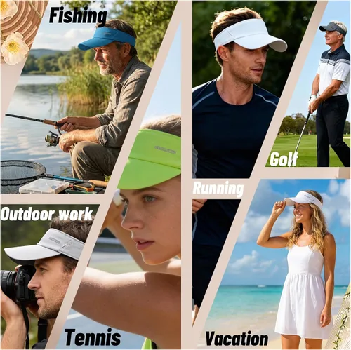 Vista 3 de Visera deportiva con ranuras para gafas, visera atlética ajustable para correr, golf, tenis, pesca.