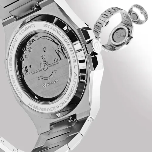 Vista 3 de BASTION Nomad - Reloj automático para hombre, acero inoxidable, movimiento japonés, cuerda automática, reloj clásico de lujo impermeable, Acero