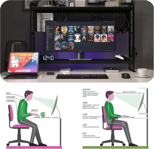 Vista 5 de PROXRACER Soporte ergonómico para monitor para mesas de 42 pulgadas en adelante, estante ajustable, marco de metal libre de óxido, soporta 200