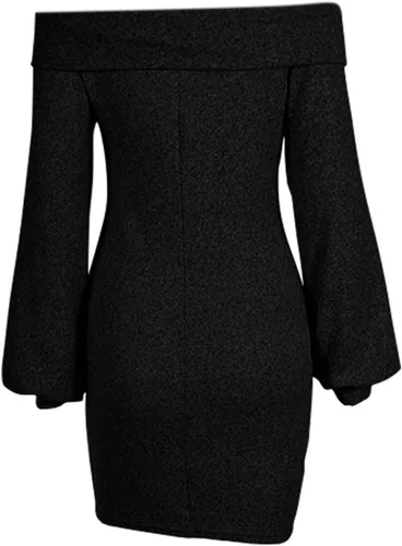 Vista 5 de olinase Vestido de punto de manga larga con hombros descubiertos, estilo bodycon elegante