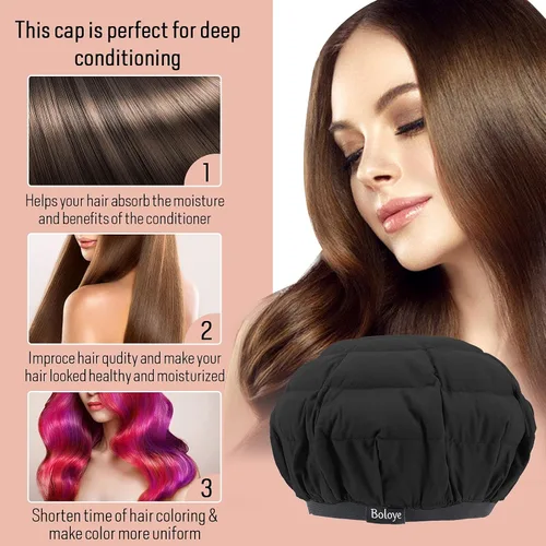 Vista 6 de Boloye - Gorro térmico de acondicionamiento profundo de linaza, sin cable, 100% seguro, para microondas, para cuidado del cabello natural y rizado
