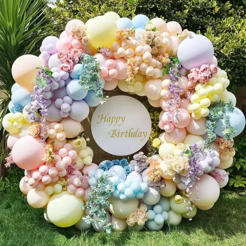Vista 5 de Juego de 216 guirnaldas de globos arcoíris pastel, kit de arco de globos de látex coloridos para cumpleaños, baby shower, boda, compromiso, Pastel
