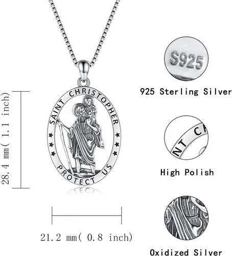 Vista 6 de Collar de plata de ley San Cristóbal Micheal Jude Taddaeus Virgen María para mujeres y hombres, colgante de medalla de amuleto, joyería de regalo