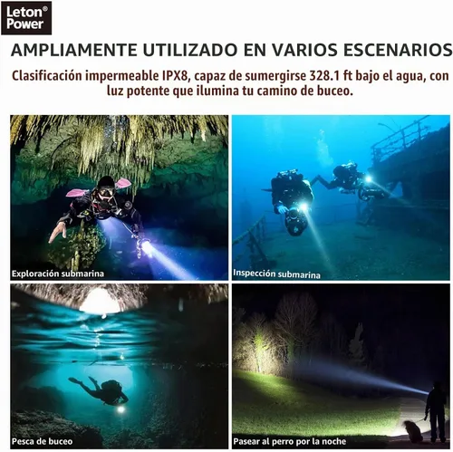 Vista 7 de 14S - Luz de buceo, 2000 lúmenes, linterna submarina brillante