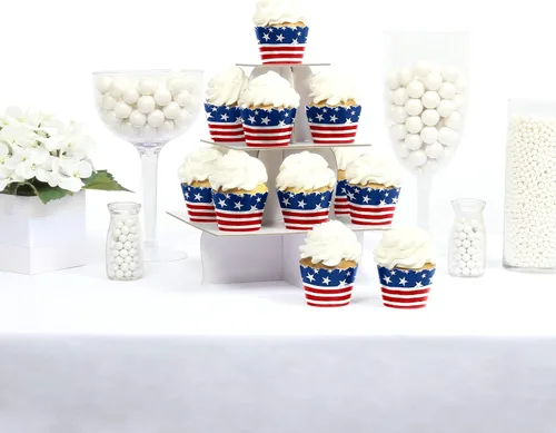 Vista 2 de Big Dot of Happiness Estrellas y rayas – Día de los Caídos, 4 de julio y Día del Trabajo de Estados Unidos, decoración patriótica para cupcakes