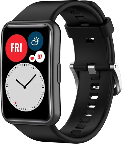 Vista 3 de E ECSEM Correas compatibles con HUAWEI Watch FIT - Correa de repuesto suave, flexible e impermeable, accesorio clásico, para Huawei Watch FIT Negro