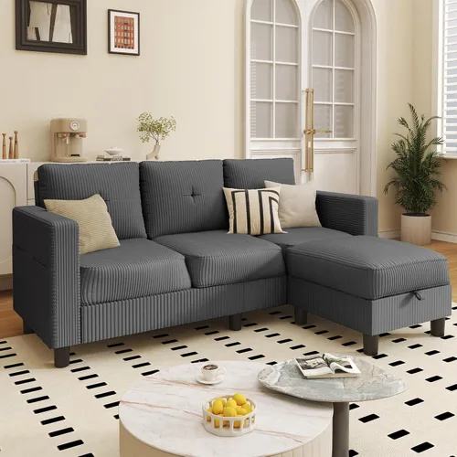 Vista 11 de JAMFLY Sofá modular para sala de estar, sofá reversible de 3 plazas con otomana convertible, sofás modernos en forma de L para apartamentos