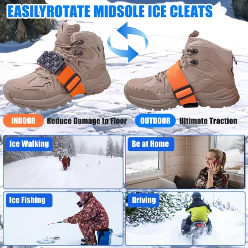 Vista 7 de Tacos de hielo de tracción de nieve para botas y zapatos, suela media, crampones antideslizantes con correas ajustables, 7 tacos de tungsteno