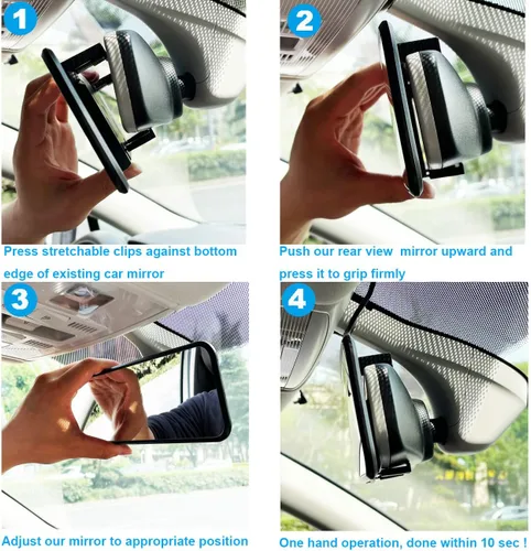 Vista 3 de Kitbest Espejo Retrovisor, Universal de 11.4 Pulgadas Clip Interior Panorámico, Espejo Retrovisor Interior de Gran Ángulo, Espejo Retrovisor Convexo