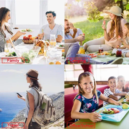 Vista 4 de Onwon® Juego de 2 cubiertos de bambú de viaje que incluyen cuchillos reutilizables, tenedores, cucharas, palillos, pajita, utensilios de bambú