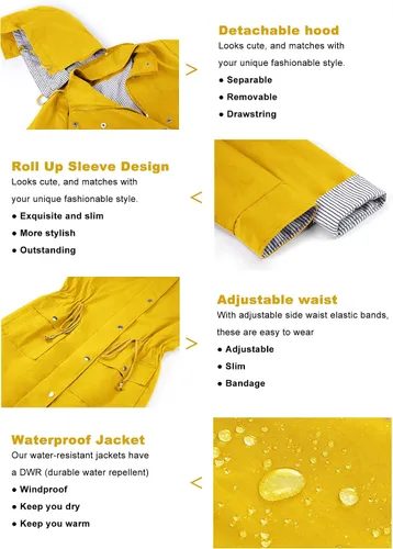 Vista 5 de Twinklady - Chaqueta de lluvia femenina, impermeables rayados de montañismo, gabardinas livianas con capucha para intemperie