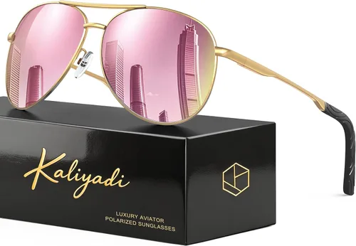Vista 14 de KALIYADI Gafas de sol de aviador polarizadas para hombres y mujeres con A01-negro/Gris