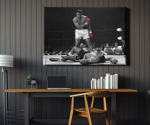 Vista 2 de The Knockout Moment - Lienzo decorativo para pared con texto en blanco y negro y rojo (24 x 18 pulgadas envuelto en galería)