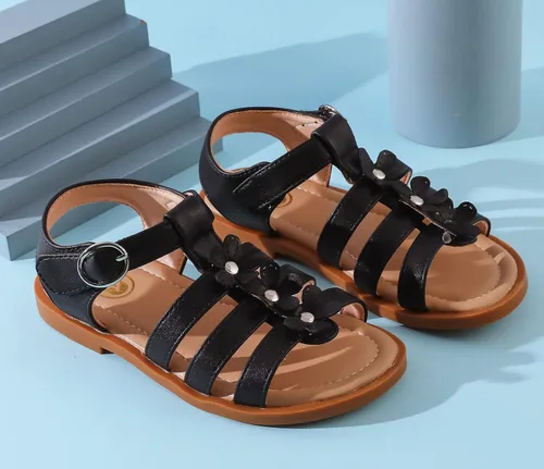 Vista 7 de DADAWEN Sandalias para niñas con punta abierta, lindas flores suaves, sandalias de vestir con tiras para verano, para niños pequeños, niños grandes