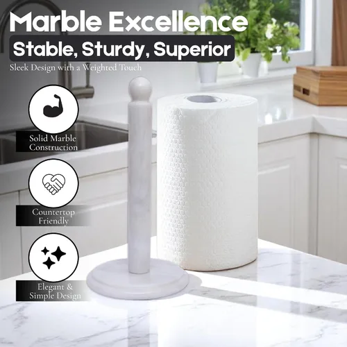 Vista 4 de Toallero de papel de cocina de mármol hecho a mano con soporte antideslizante - Soporte de papel de regalo para encimera de cocina, gabinete y baños