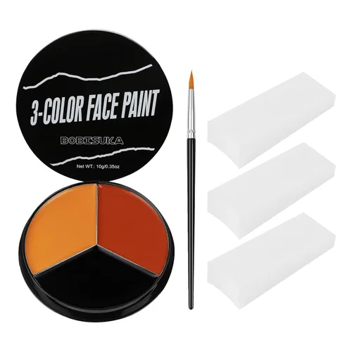 Vista 6 de Pintura facial blanca, negra y azul + 3 piezas de esponja + juego de pintura corporal con pincel, negro ojo para juegos deportivos de béisbol