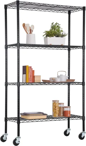 Vista 18 de FDW Estante de metal ajustable de 5 niveles con ruedas, capacidad de 250 libras, fácil montaje, ideal para espacios pequeños Negro