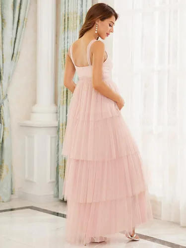 Vista 2 de Ever-Pretty Vestido de fiesta de noche de maternidad con cuello en V y borla para mujer 20794-EY