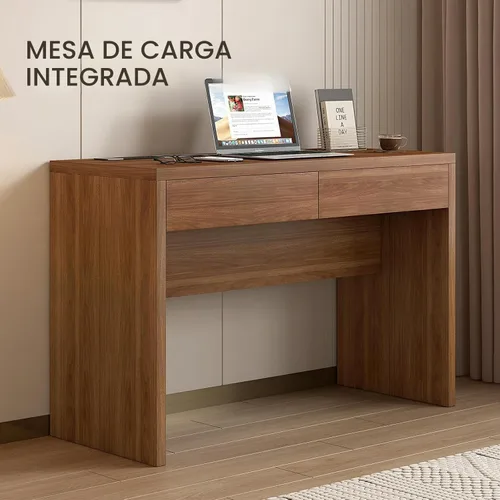 Vista 7 de Escritorio de computadora de 47 pulgadas con toma de corriente extraíble, escritorios de oficina en casa con 2 cajones resistentes, escritorio