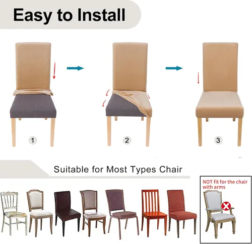 Vista 6 de smiry - Fundas para sillas de comedor de terciopelo elástico y suave, extraíbles, Terciopelo, Beige