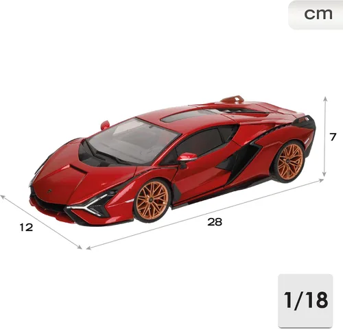 Vista 6 de Lamborghini Sian FKP 37 Rojo con ruedas de cobre 118 Modelo de automóvil fundido a presión por Bburago 11046 TY-18-11046R