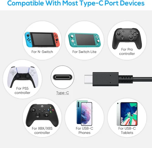 Vista 5 de Cable de carga para Nintendo Switch Fyoung, 9.8 pies de largo, de carga rápida, USB tipos A - C, cable de carga para Switch