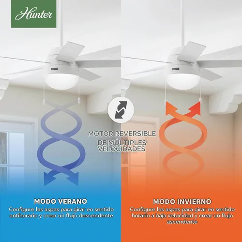 Vista 5 de Hunter Anslee, Ventilador de techo, para interiores, con luz LED, 46 Montaje estándar, cadena de tracción, 5 cuchillas, para dormitorio, sala