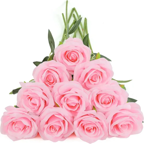 Vista 12 de DuHouse 10 rosas falsas de seda artificial, color morado otoñal Púrpura Otoño