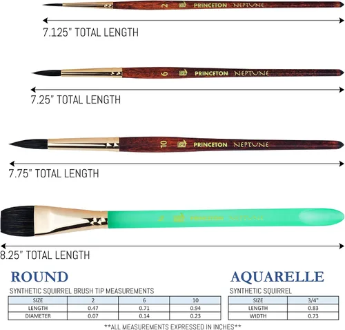 Vista 4 de Princeton Neptune 4750 Series - Juego de pinceles para acuarela, pelo sintético suave profesional de ardilla - Juego de pinceles para pintura