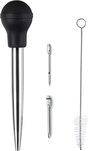 Vista 9 de Baster de acero inoxidable para pavo con cepillo de limpieza, jeringa de grado alimenticio para cocinar y rociar con 2 agujas inyectoras de adobo